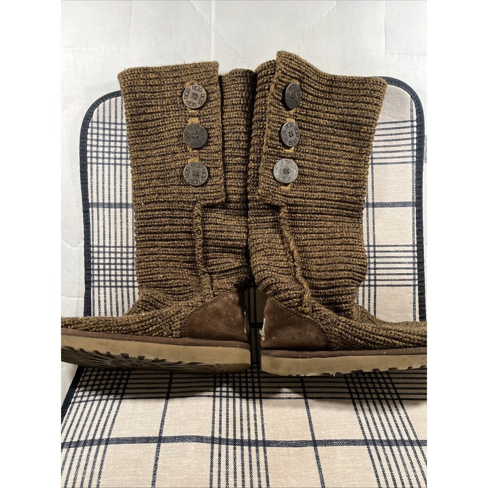 UGG Brown Knit Button Heeled Boots